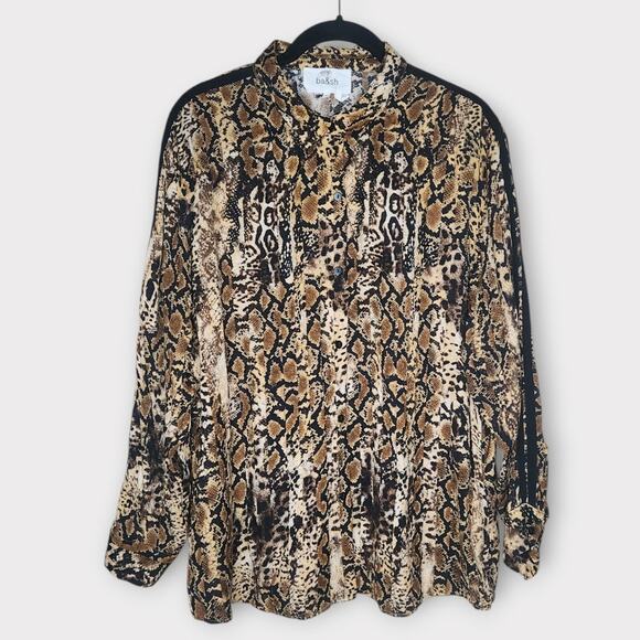 ba&sh Susie Lady Rust Snakeskin Print Button Blouse Long Sleeve Women’s Medium - Picture 2 of 8